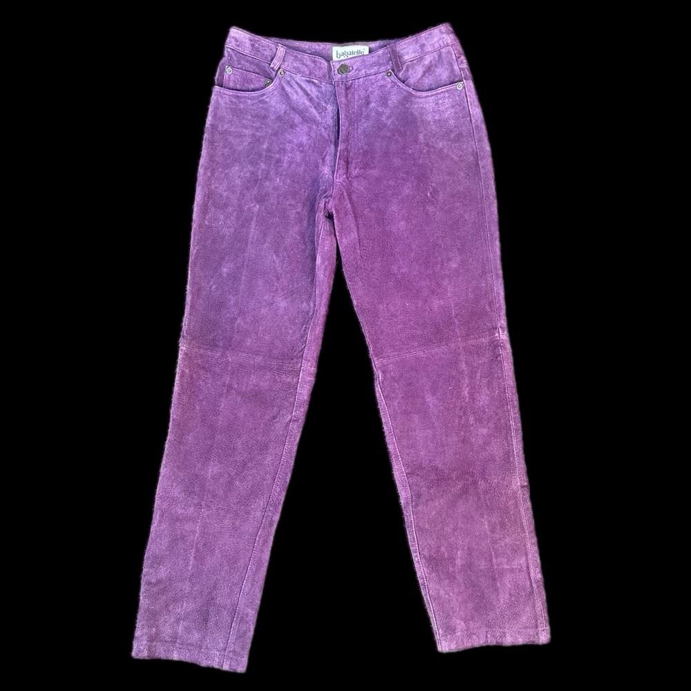 Y2K VINTAGE BAGATELLE purple suede leather pants size 4P 28” waist, 28” inseam